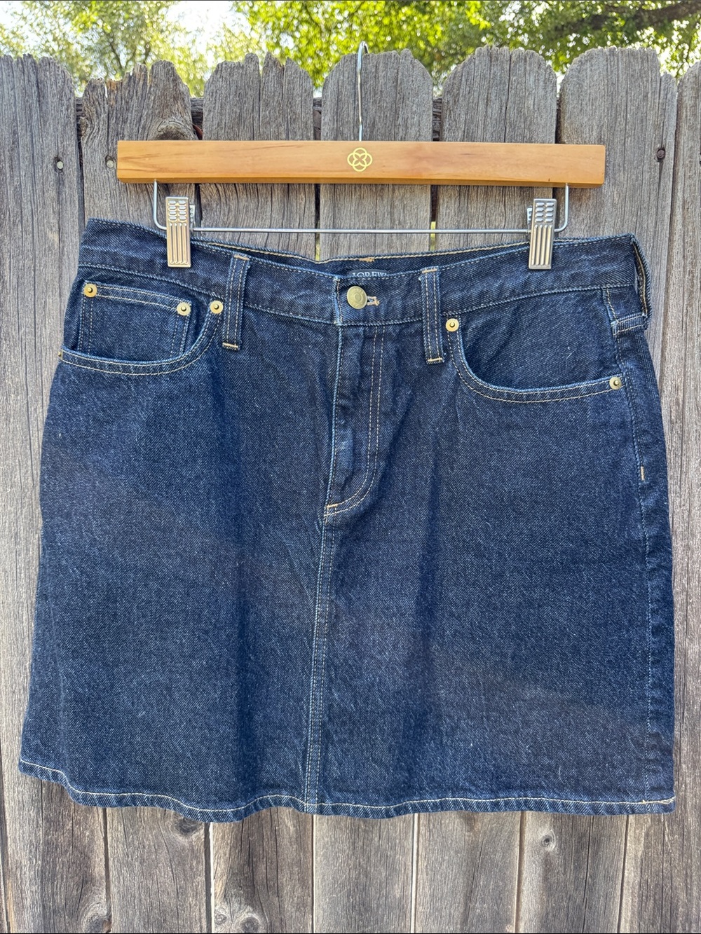 J. Crew Dark Blue Denim Mini Skirt with Gold Rivet Accents